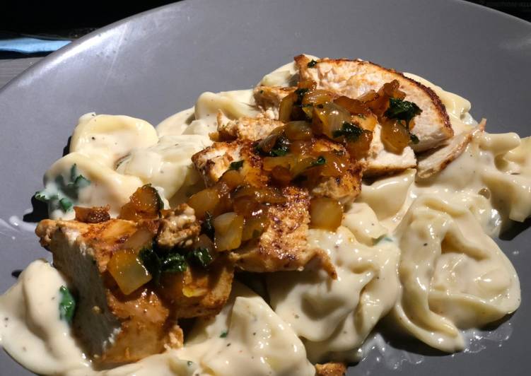 Recipe of Super Quick Homemade Chicken Three Cheese Tortellini Alfredo