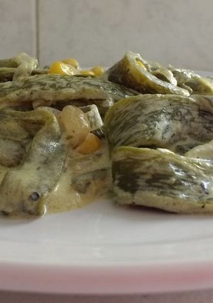 Una foto de Rajas poblanas con crema