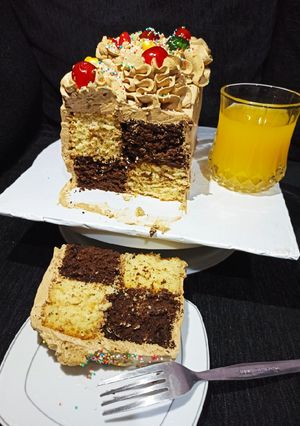A picture of Coconut poppy seed and chocolate cake....