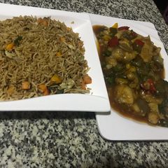 Thai fried rice and fish chili sauce A picture of Thai fried rice and fish chili sauce.