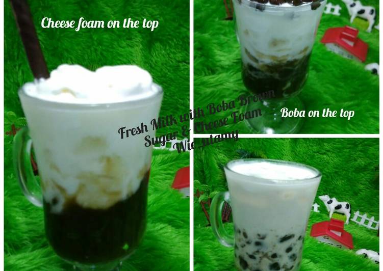 Fresh Milk with boba and cheese foam