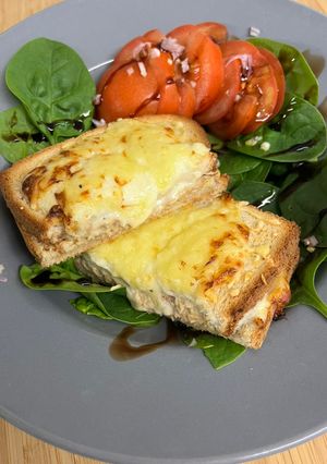 A picture of Tuna Croque Monsieur with Creamy Shredded Tomme.