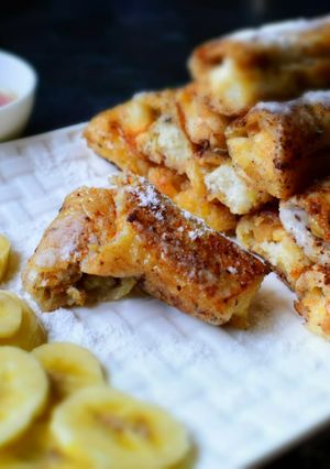 A picture of Peanut Butter French Toast Roll-Ups With Banana & Almond Filling.