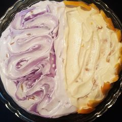 A picture of Tres leches cake 2 in 1 |mango and blueberry cake |two in one.