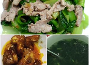 Hình của món Sườn non chua ngọt + thịt heo xào cải thìa + canh tần ô.