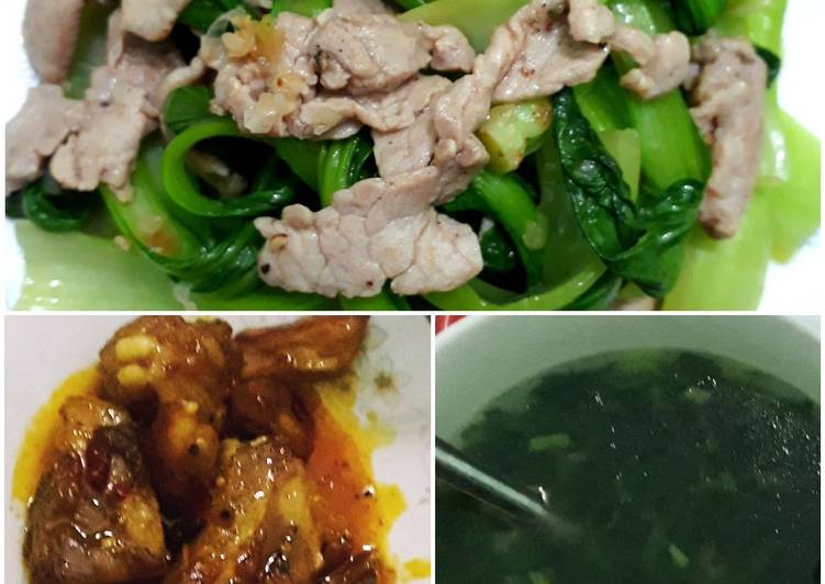 Easiest Way to Prepare Super Quick Homemade Sườn non chua ngọt + thịt heo xào cải thìa + canh tần ô