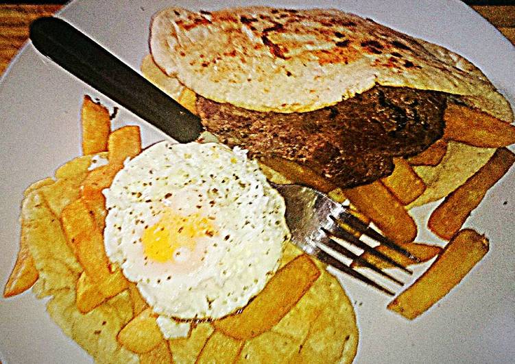 Recipe of Ultimate Tex&#39;s Steak, Egg &amp; Chips Flabread 🐮🍳🍟🍞