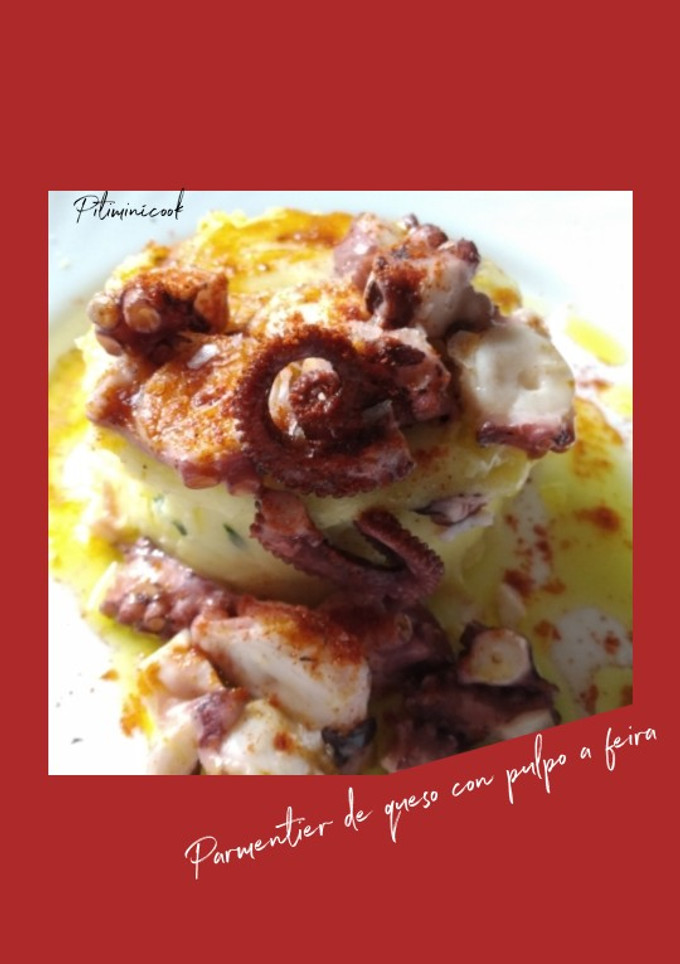 Una foto de Parmentier de queso con pulpo a feira