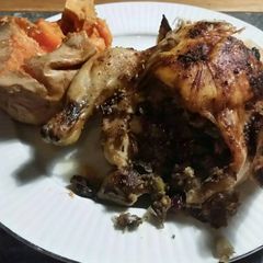 A picture of Brad's stuffed Cornish game hens.