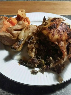 A picture of Brad's stuffed Cornish game hens.