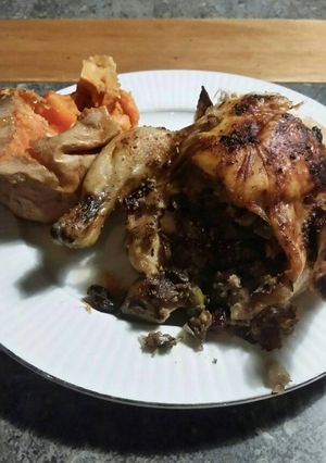 A picture of Brad's stuffed Cornish game hens.