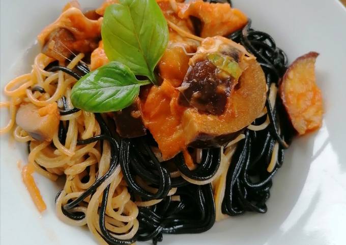 Spaghettis aubergine et mozzarella