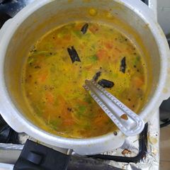 A picture of South indian Sambar meal.