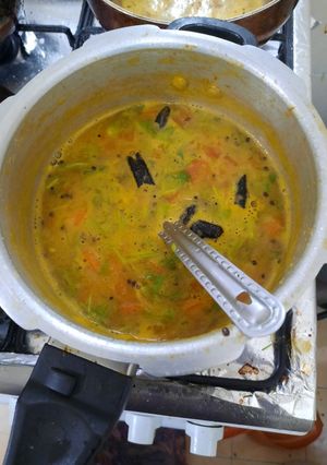 A picture of South indian Sambar meal.