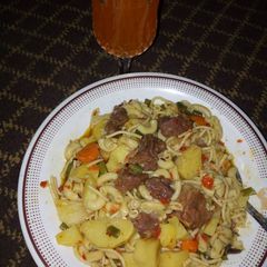 Spaghetti & macaroni with potatoes A picture of Spaghetti & macaroni with potatoes.