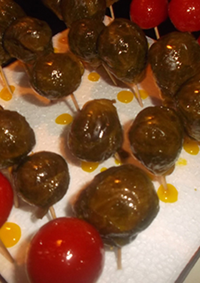 Una foto de Coles de bruselas caramelizadas