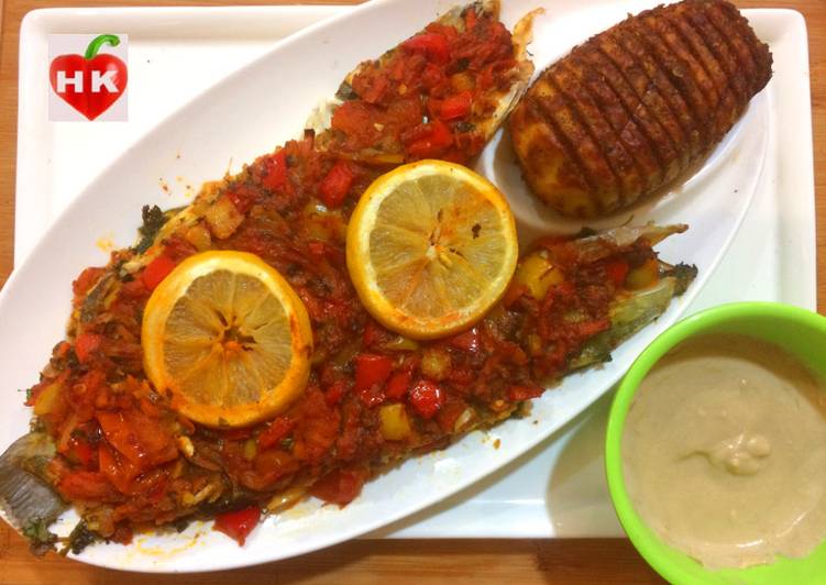 سمك سنجاري بالفرن مع بطاطس اكورديون