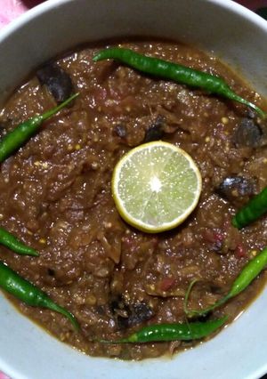 A picture of Spicy "Baingan-ka-Bhartha"Brinjal Curry.