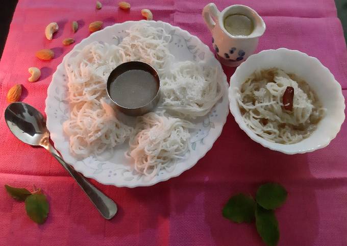 Thengai Paal Idiyappam(Rice Noodels With Jaggery,coconut Syrup Recipe ...