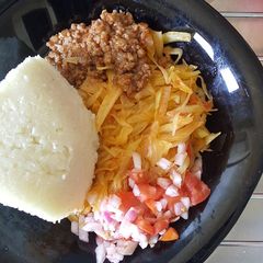 A picture of Ugali Cabbage and Minced Meat.