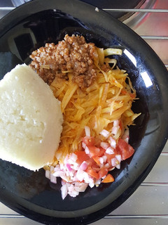 A picture of Ugali Cabbage and Minced Meat.