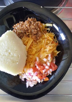 A picture of Ugali Cabbage and Minced Meat.