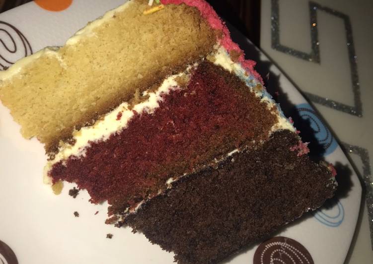 Easiest Way to Prepare Any-night-of-the-week Vanilla, chocolate and Red velvet cake