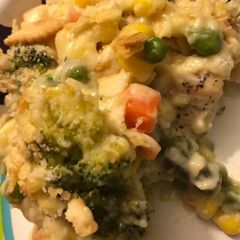 A picture of Chicken and veggie casserole.