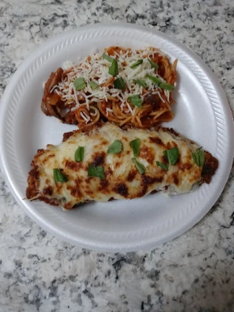Recipe Chicken parmesan with a pasta side dish the Delicious Can spoil the tongue