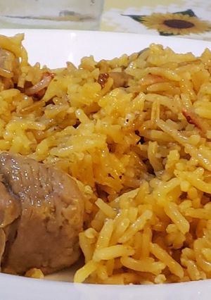 A picture of Yellow Rice with Pork Ribs in the Ninja Foodi.