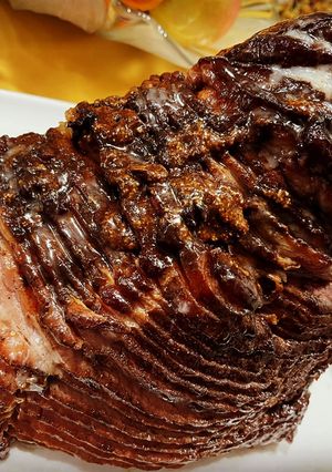 A picture of Honey brown sugar glazed ham.