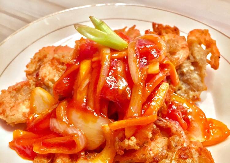 Langkah Mudah untuk Membuat Udang asam manis, Enak Banget