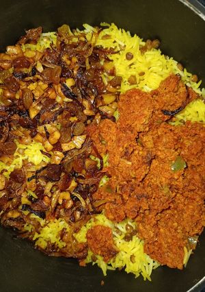 عکسی از دستور عدس پلو با گوشت چرخ کرده