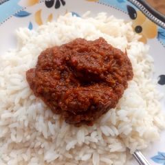 A picture of Rice and stew.