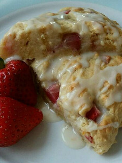 A picture of Vickys Strawberry & Cream Scones w Orange Glaze, GF DF EF SF NF.