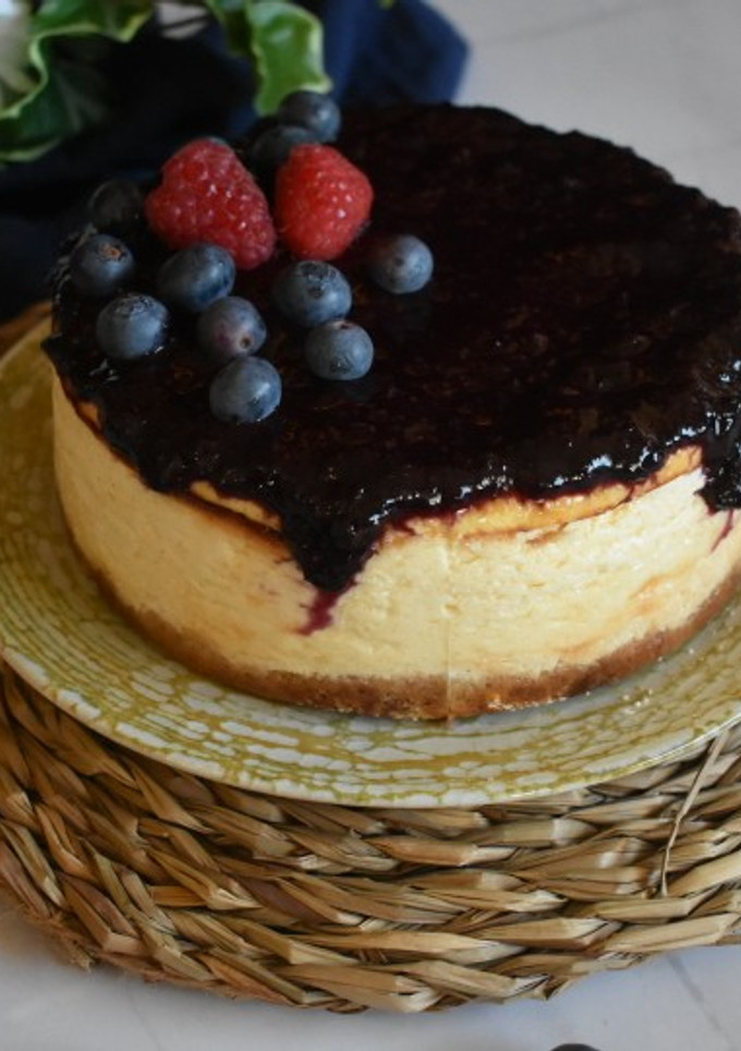 Una foto de Tarta de queso y arándanos al horno por error
