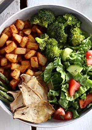 A picture of Roasted potatoes and mushroom 😋.