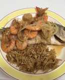 Pescado con camarones y callo de hacha
