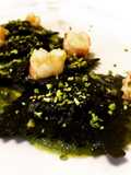 Black Ravioli with Sea Bream, Pistachio Pesto, and Seared Shrimp