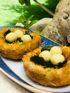 A picture of Special bird nest With potato,vermicelli and cottage cheese egg.