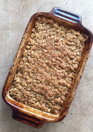 A picture of Peanut butter and maple flapjacks.
