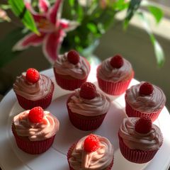 A picture of Vanilla raspberry cupcakes.