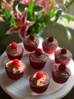 A picture of Vanilla raspberry cupcakes.