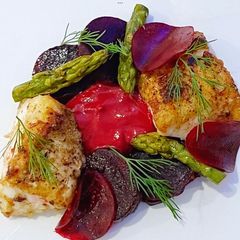 A picture of Cod and beetroots.