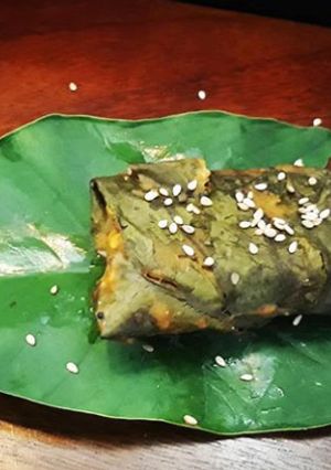 A picture of Chicken Stuffed Colocasia Leaves / Patra Roll.