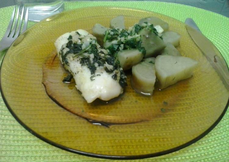 Curlpaper hake and sweet potato