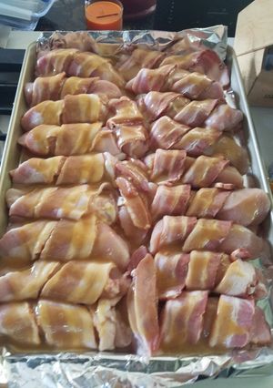 A picture of Simple paleo bacon wrapped chicken.