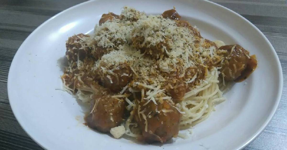  Resep  Cheesy Meatball  Spaghetti  buat ultahnya suamikuu 