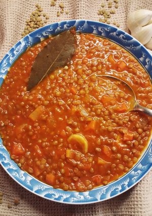 A picture of Lentil Soup with Tomato and Carrot!!.