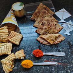 A picture of Left over undhiyu stuffed paratha and undhiyu pockets.
